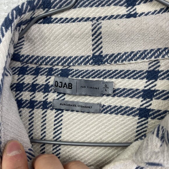 DJAB Simons Button Up Heavy Camp Overshirt Men Sz L Off-White / Blue Plaid Y2K - Picture 5 of 13